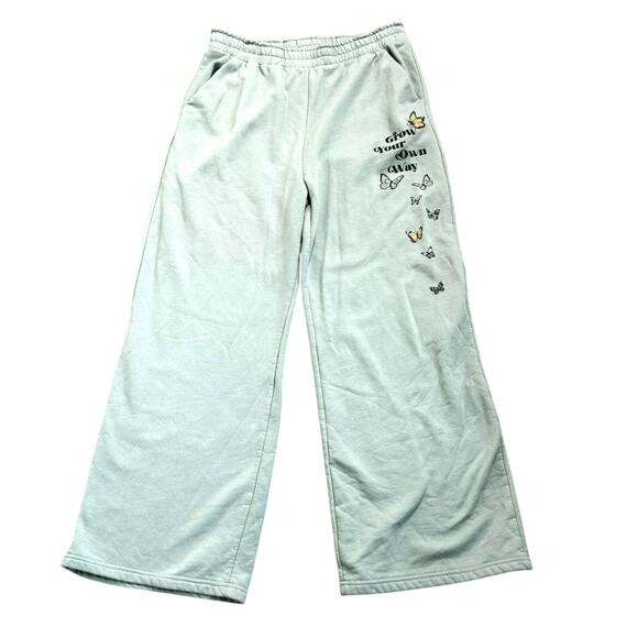 WEEKEND SOUL Women's XL Green "Grow Your Own Way" Butterflies Sweat Pants Lounge - Picture 2 of 8